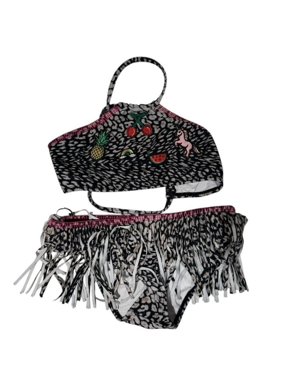 PILYQ Black and White Bikini w/ Patches & Fringes - size 12